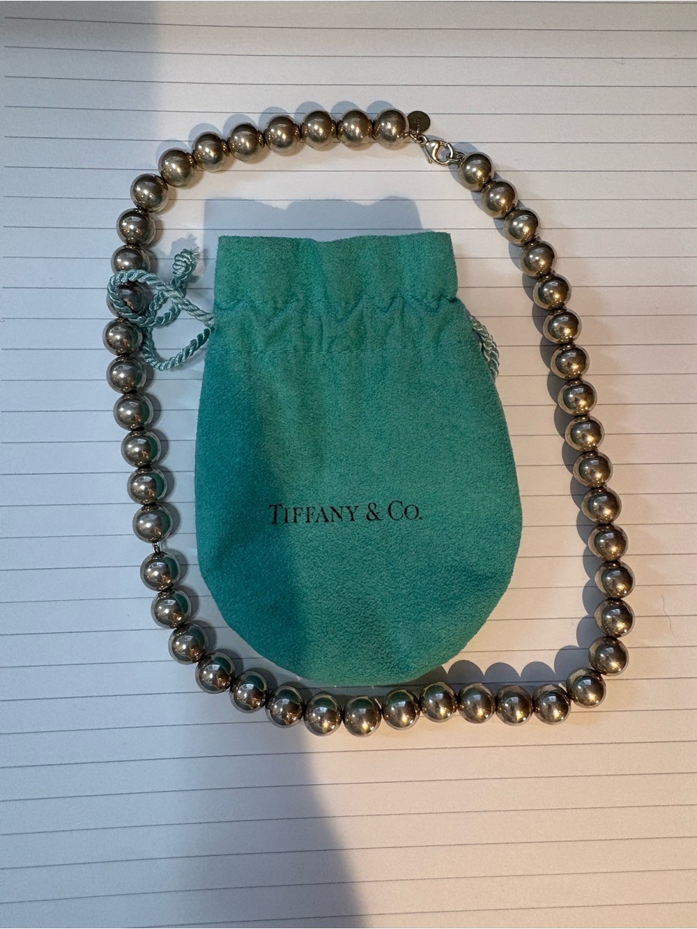 Tiffany & Co. Silver Bead Necklace (18”) with Pouch